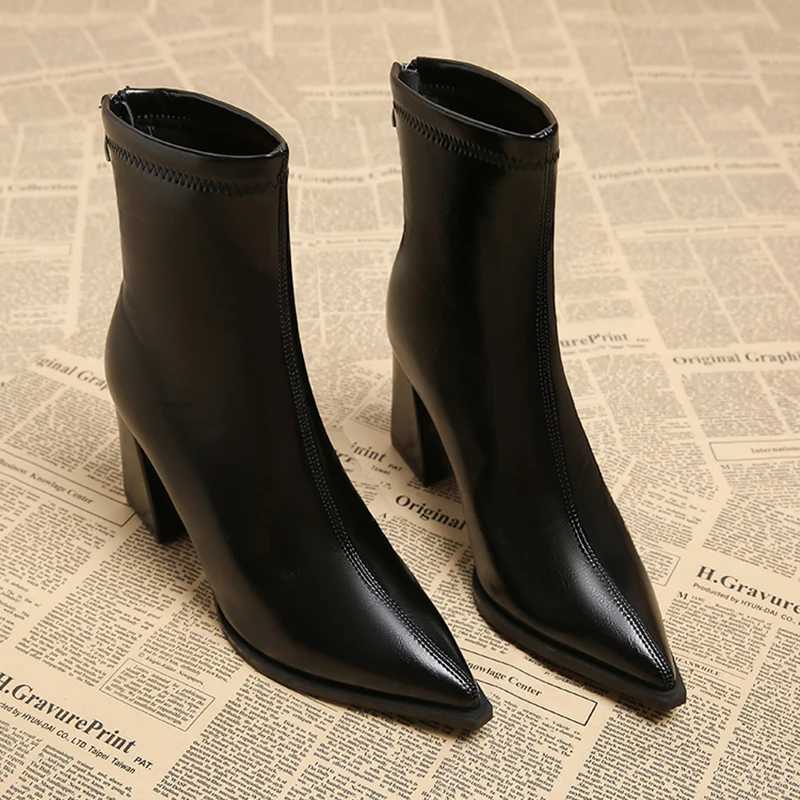 Autumn Winter Fashion Pointed Toe Ankle Boots Women Zippers Thick Heels Shoes Street Style Banquet Party Short Botas Mujer Z251029