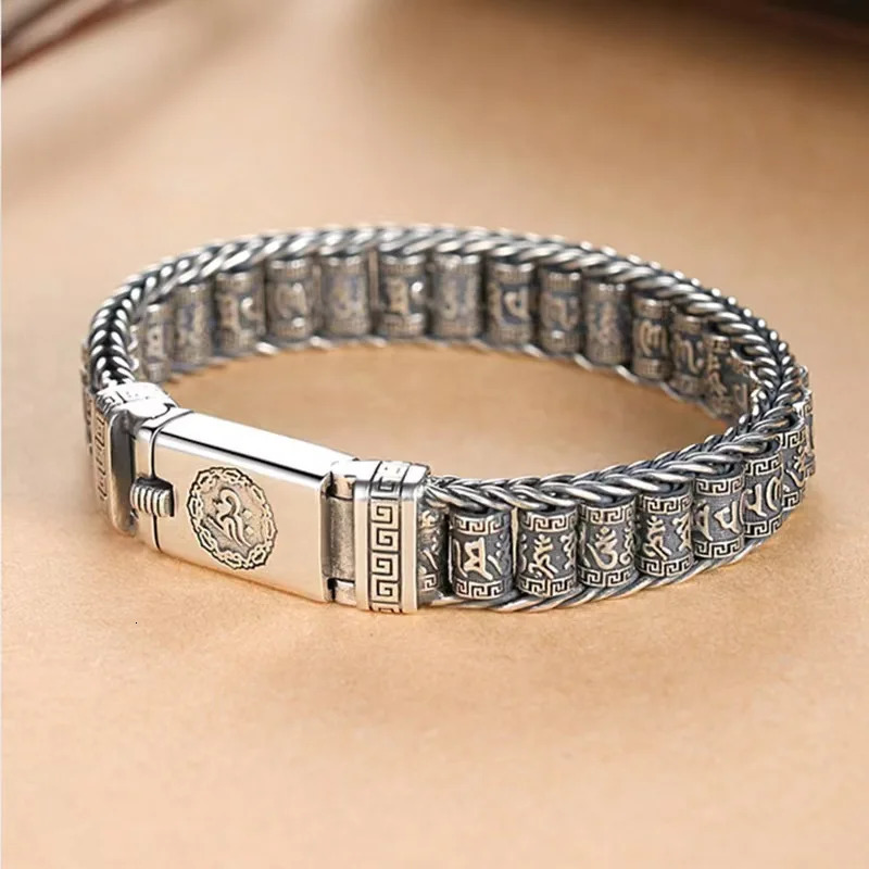 Traditional Tibetan Buddhism Six Character Proverbs Bracelet Six Words Mantra Bangle for Men Lucky Amulet Bracelet VJewelry Gift 251028