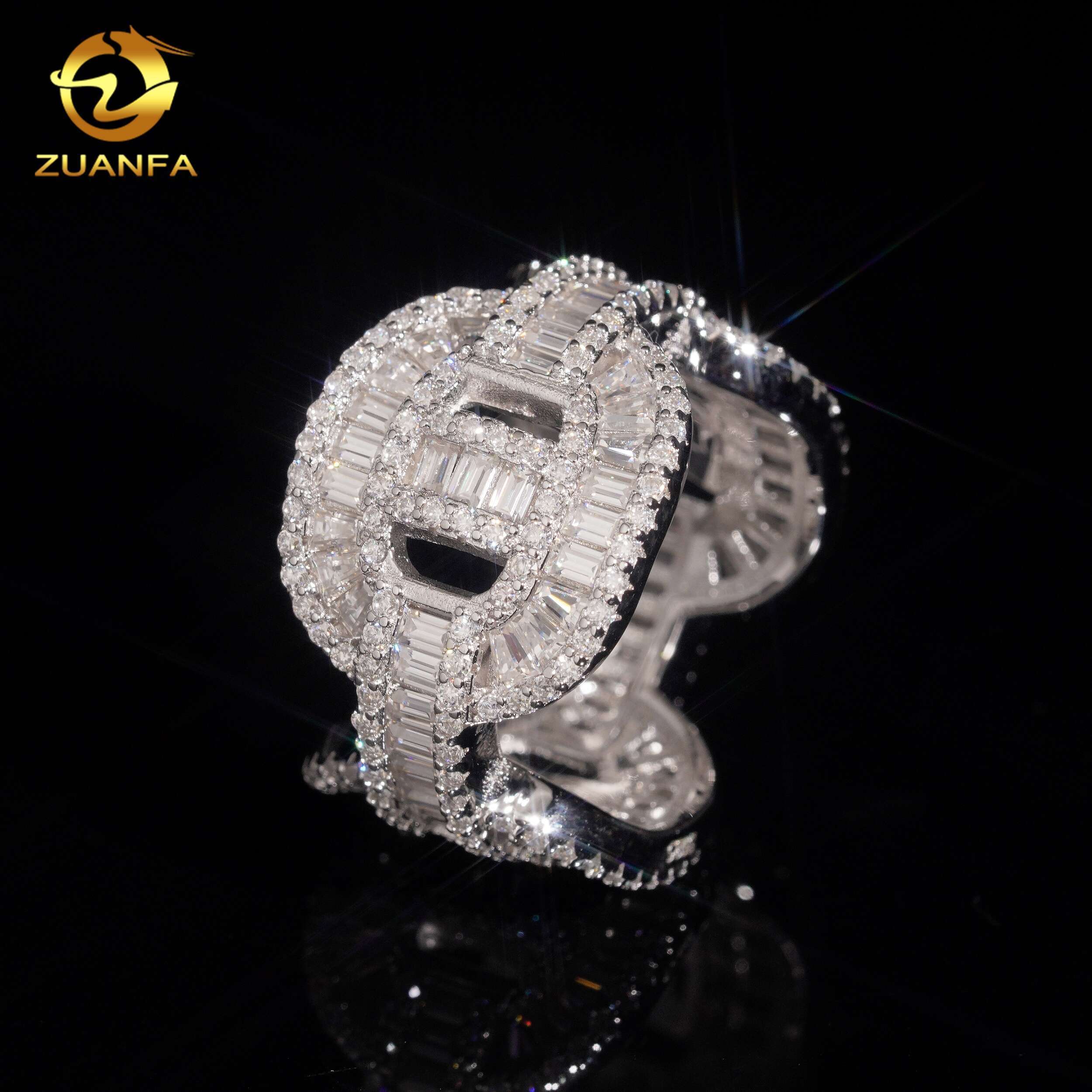 Hip Hop Style Pig Nose Baguette Cut Moissanite Men Diamond Rings 925 Silver Ice Out Ring Hip Hop Ring