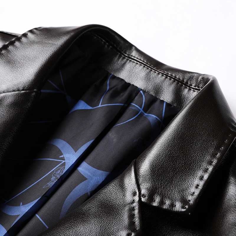 2025 New Spring Autumn Fashion Mens Business Slim Fit Faux Leather Suit Blazers Male Formal Soft Wedding Black PU Jackets CoatsT251029