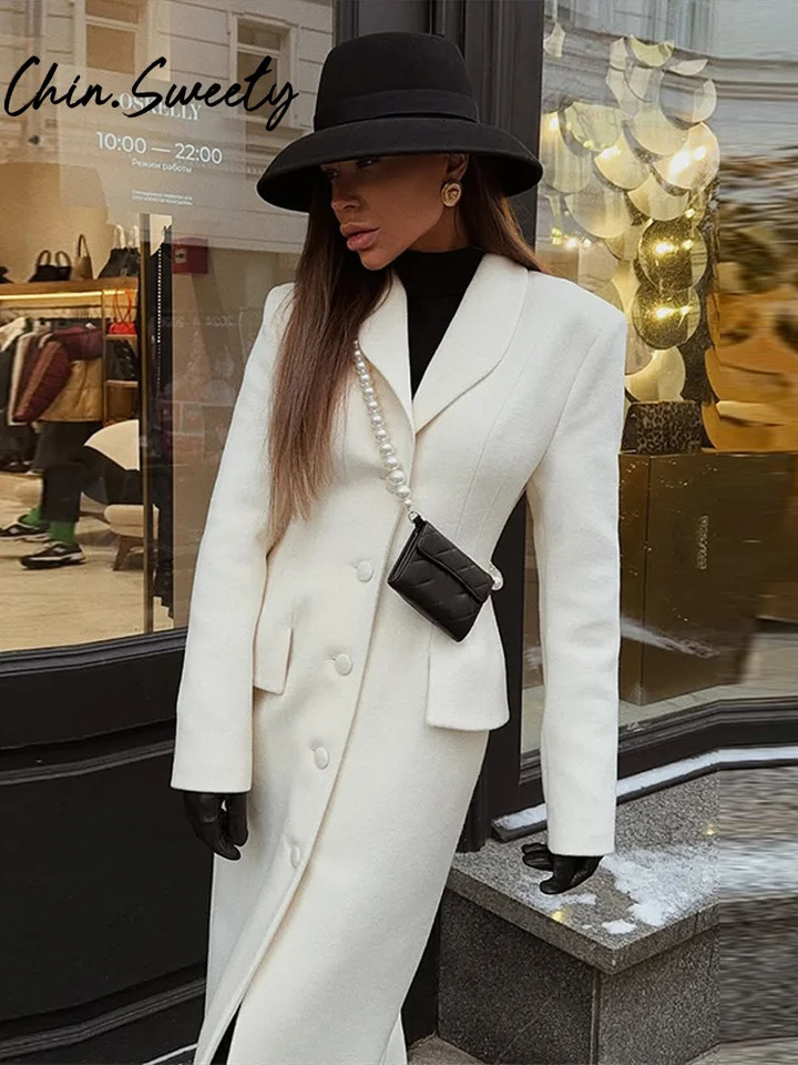 Slim Woolen Long Women Coat Elegant Full Sleeve Lapel Single Breasted Pocket Female Outwear Autumn Winter Chic Lady Jakcet 251028