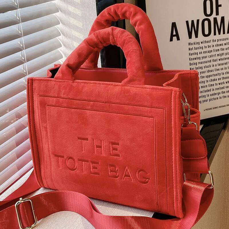 Women's Red Flannelette Tote Letter Print Original Square Handbag Shoulder Bag For Female Vintage Ladies Crossbody Bags 251029