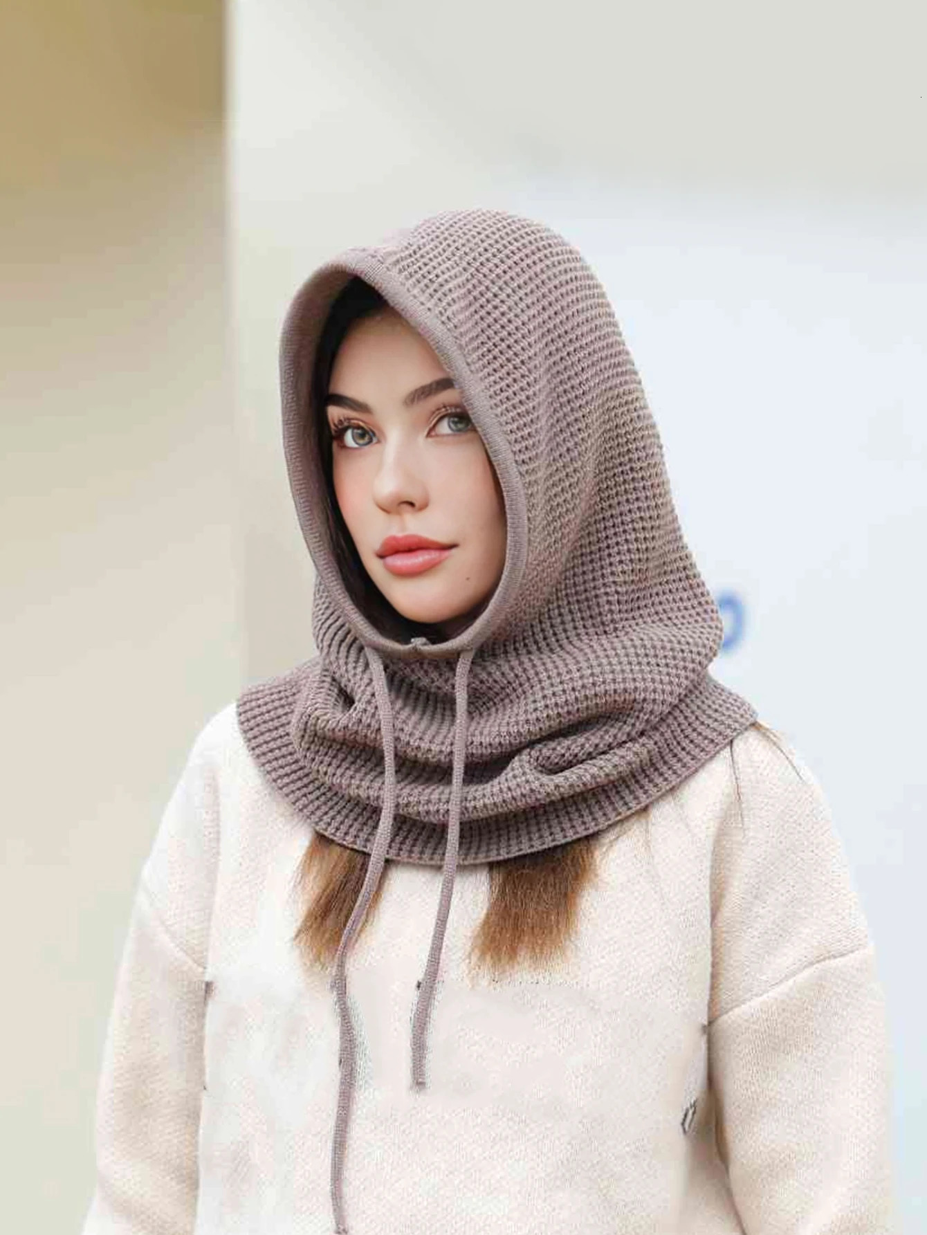 A Women Winter Beanie Hats OnePiece Knit Balaclavas Mask Neck Circle Scarf Ski Snow Hat 251029