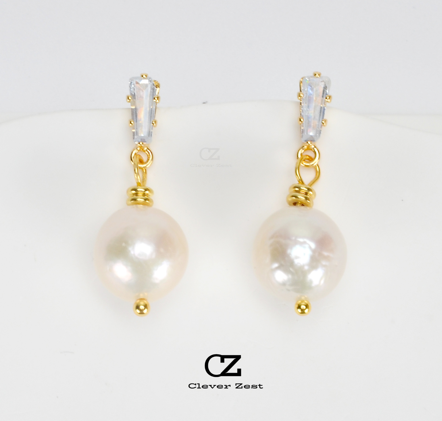 Natural White Baroque Pearl & Zirconia Square Earrings 14K Gold-Filled Fashionable Versatile Trend-Setting Anniversary Gift Best Friend Gift