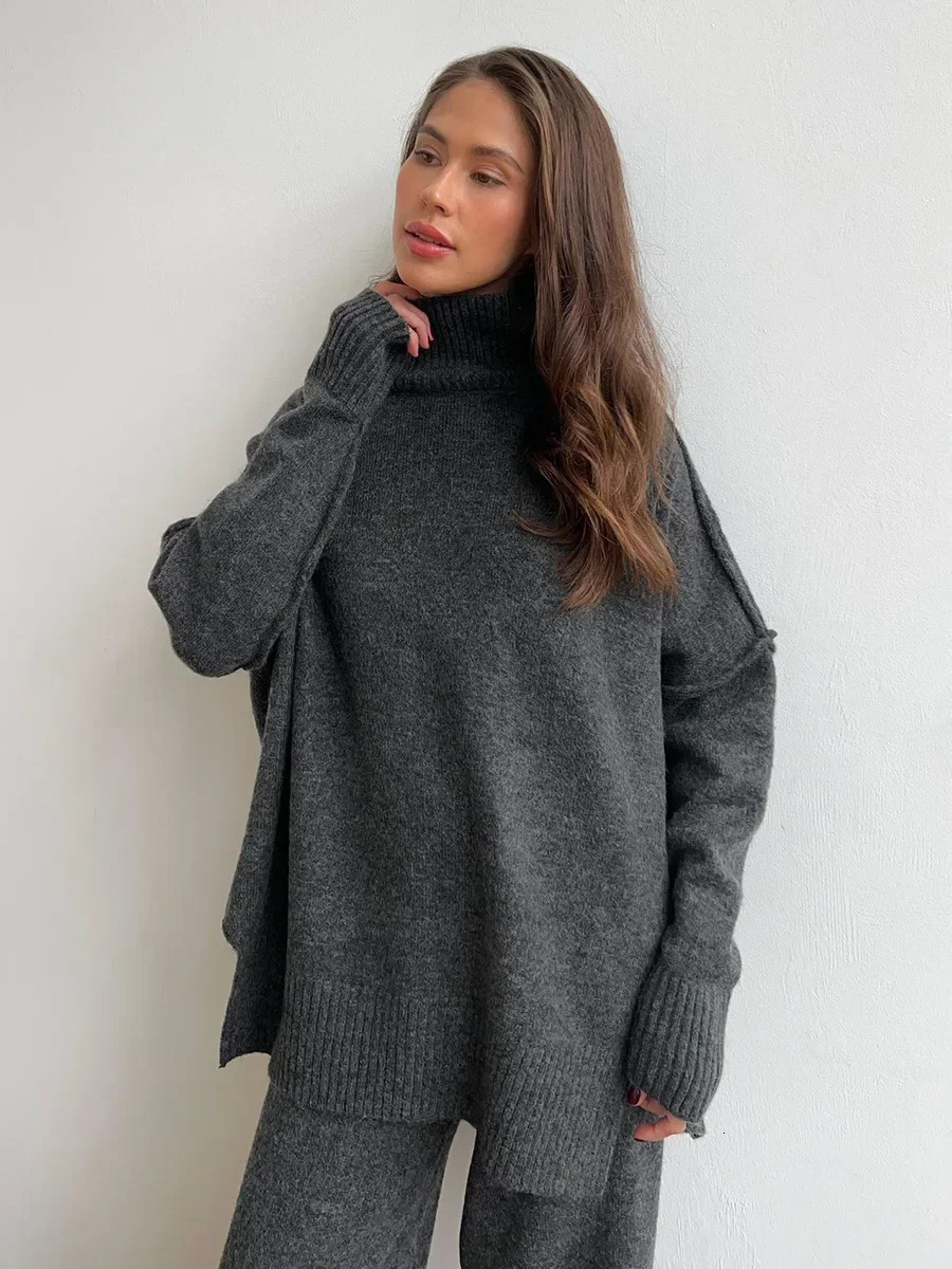 Bornladies Womens Autumn Winter Turtleneck Sweater Pants Set Loose Casual Knitted Thicke Pullover 2 Pieces Sets 251028