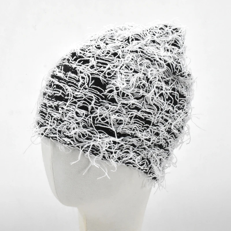 Hip Hop Balaclava Distressed Knitted Caps Mask Women Outdoor Camouflage Fleece Fuzzy Ski Balaclava Beanies Women Men Hat 251029