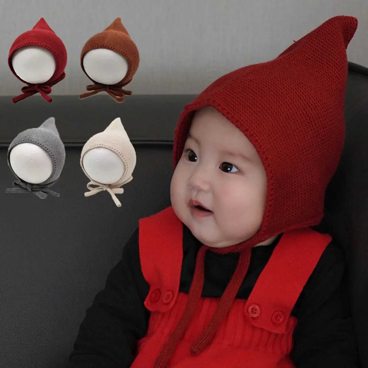 Baby Pointed Ear Protection Cap Winter Warm Toddler Beanies 12Year Kids Thermal Headgear Boys Girls Laceup Knitted Woolen Hat251028