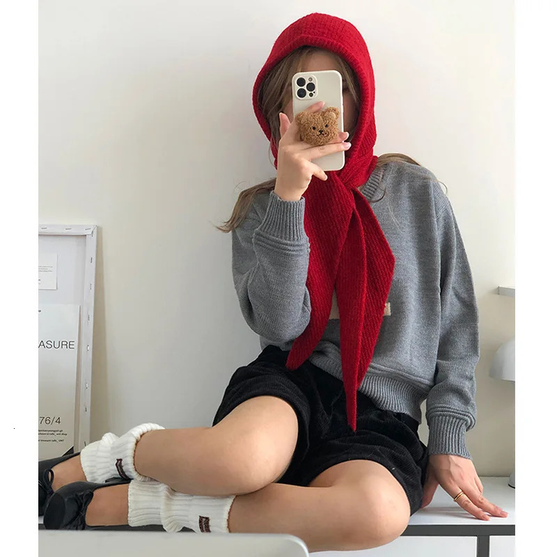Wool Blend Knitted Beanies Cap For MenWomen Balaclava Winter Warm Unisex Hooded Hat Neck Collar Scarf Cap Ski Beanie Cold Hats 251029