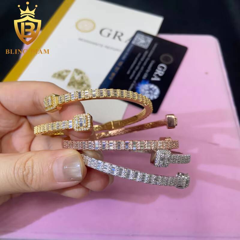 Hot Saling Pass Diamond Tester with GRA Fine Jewelry Bangles 925 Sterling Silver Iced Out VVS1 Moissanite Hip Hop Style Bracelet