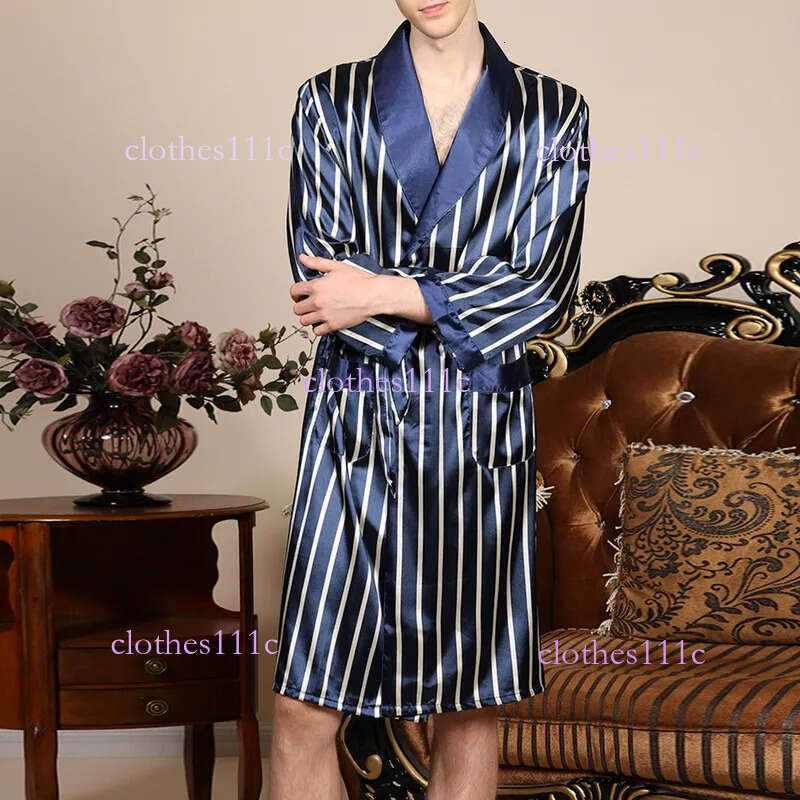Mens Satin Pamas Pama Pyjamas Long Sleeves Silk Kimono Stripe Sleepwear Robe Bathrobe Night Dressing Gown
