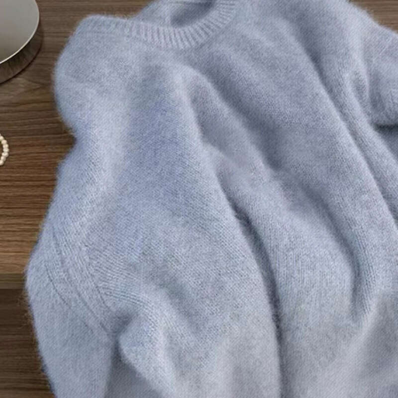 Women's Sweater Pullover Solid Loose Neck New Soft Alpaca Female Tops Woman Knitwear Jumpers Spring Autumn Soft and waxy imitation raccoon fleece