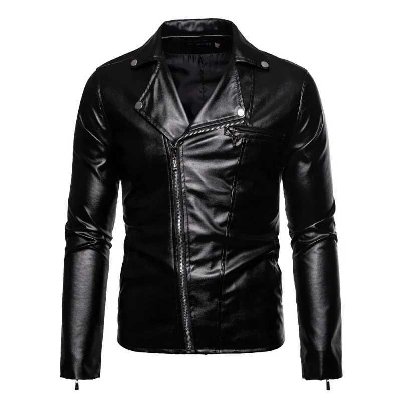 New Jacket Fashion Autumn Winter Men Leather Long Sleeve Lapel Clothing Casual Loose Male Fit Motorcycle Jacket Coat with ZipperT251029