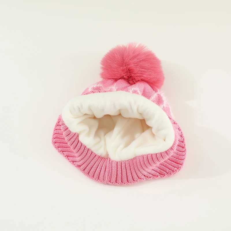 Children Girl Pink Bow Plsuh Beanies Winter Warm Baby Ear Protection Hat Velvet Lining Earmuffs Cap 15year Kids Woolen Knit Hat251028