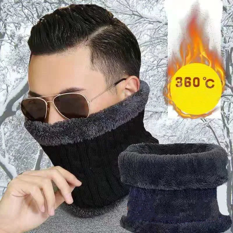 Men Solid Color Soft Knitted Ring Loop Collar Scarf Winter Thick Plush Wool Bib Male Warm Snood Short Scarves Circle Neckchief 251021