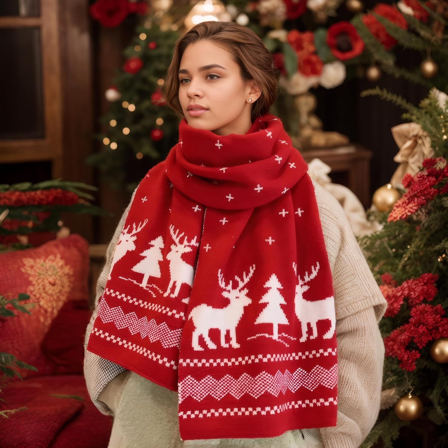 Custom Unisex Christmas Theme Scarves Winter Knitted Scarf