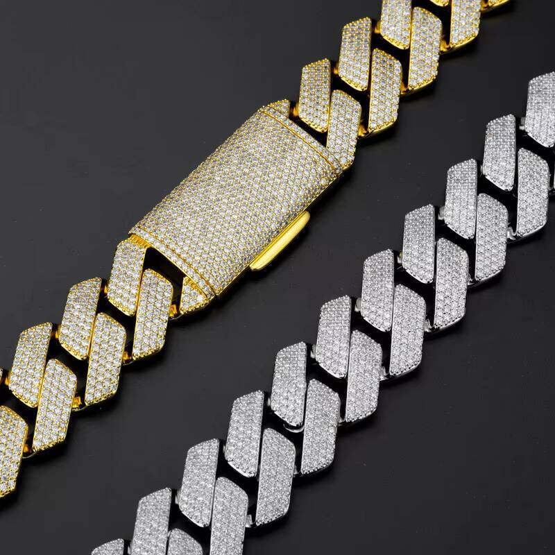 Gorgeous Mens 22MM YellowCuban Link Chain Necklace with 4 Rows of Sparkling Zirconia Elegantly Gold Plated in 18K