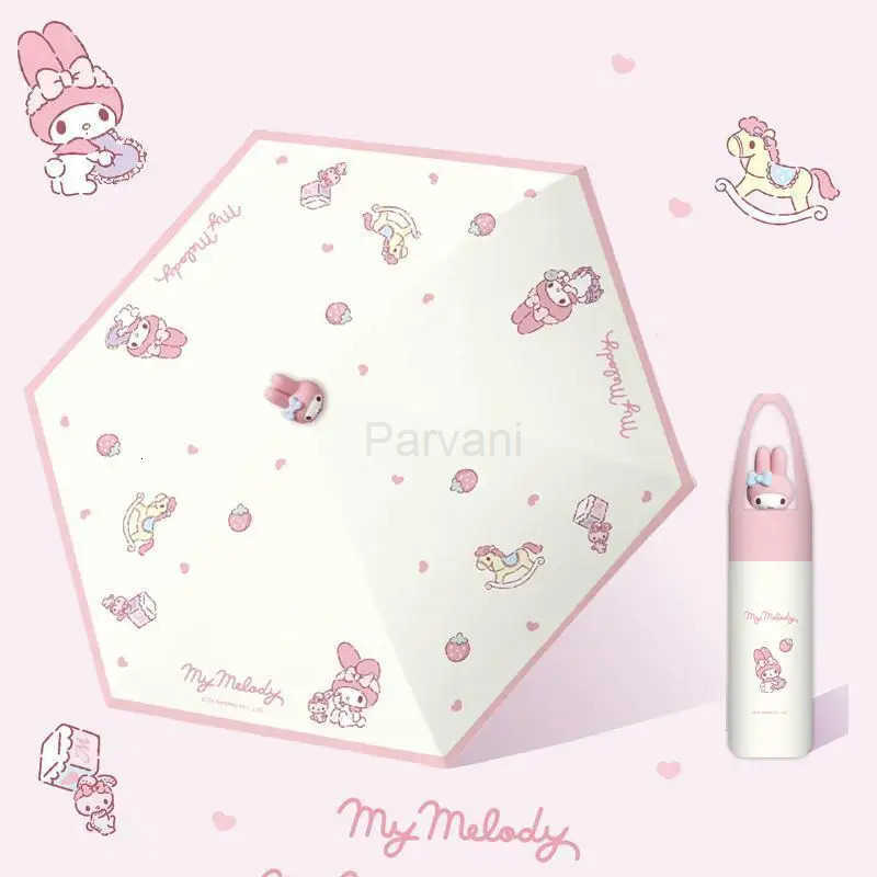 Sanrio Sanrio My Melody Umbrella Kawaii ThreeDimensional Doll Head Small FiveFold Umbrella Manual Summer Sunscreen Sunshade Genuine L251029