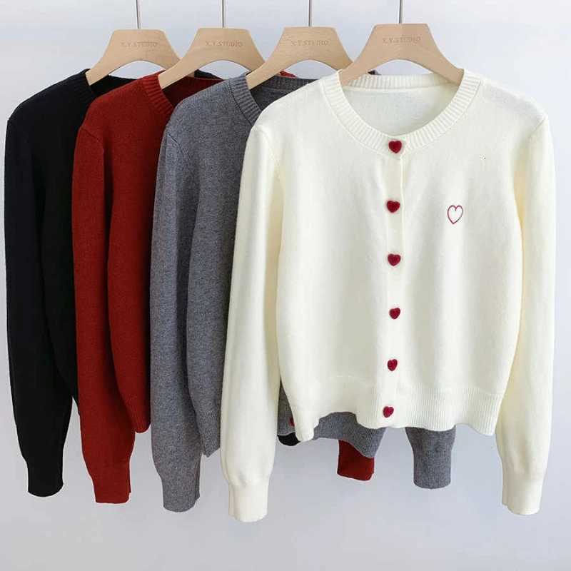 2025 Bow Embroidery Knitted Cardigan Women ONeck Single Breasted Heart Button Sweater Korean Casual Solid Tops Woman Clothes 45T251028