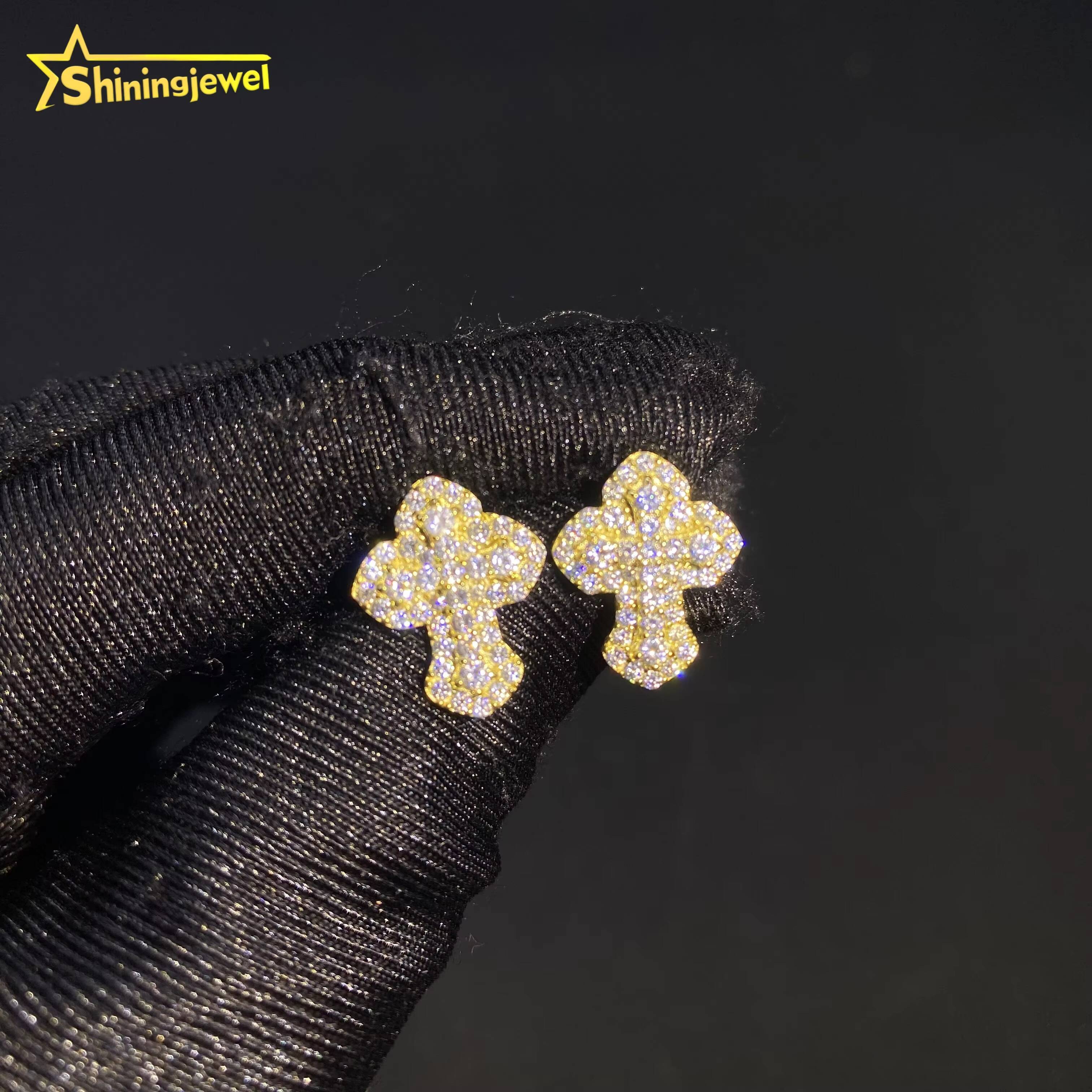Ready to Ship Trendy Screw Back Ear Studs D VVS Moissanite Iced Out Diamond Hip Hop Jewelry 925 Silver Cross Stud Earrings Mens