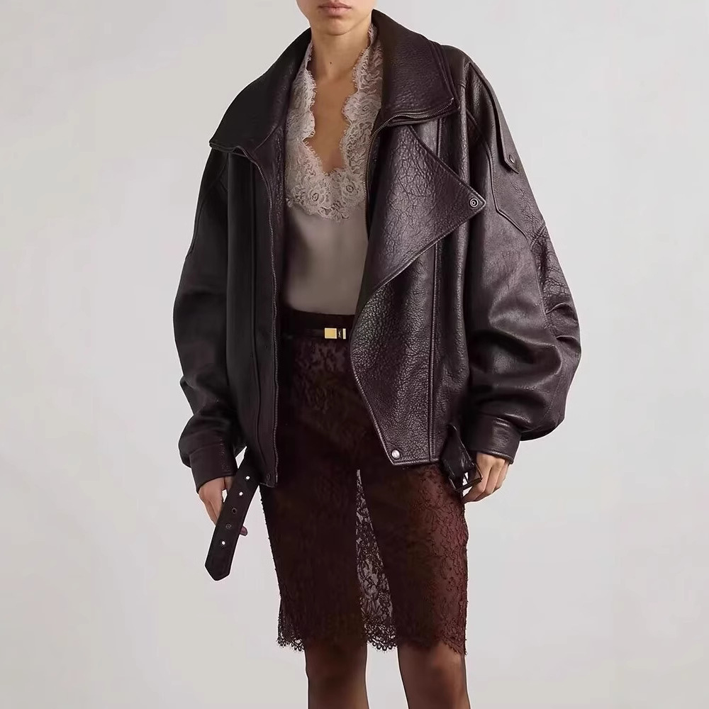 Long Sleeve Designer Jacket American High Street Melard Style Vintage Craft Leather Jacket Street High-end Leather Coat For Men And Women