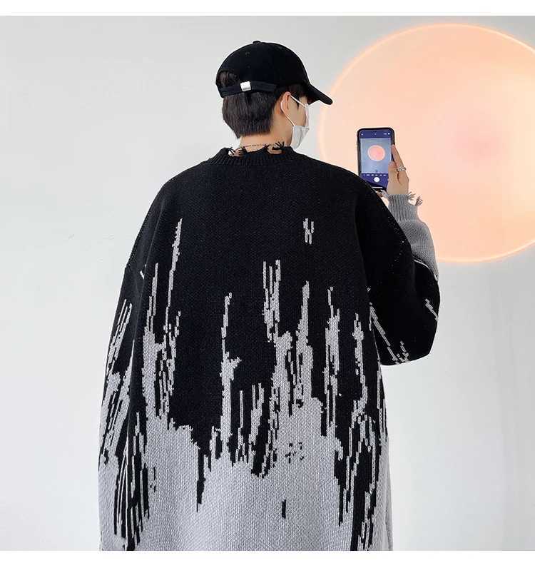 Hip Hop Ripped Punk Knitted Sweaters Men Oversized Harajuku Streetwear Sweaters Winter Couples Fashion Knit Pullovers Tops J251029