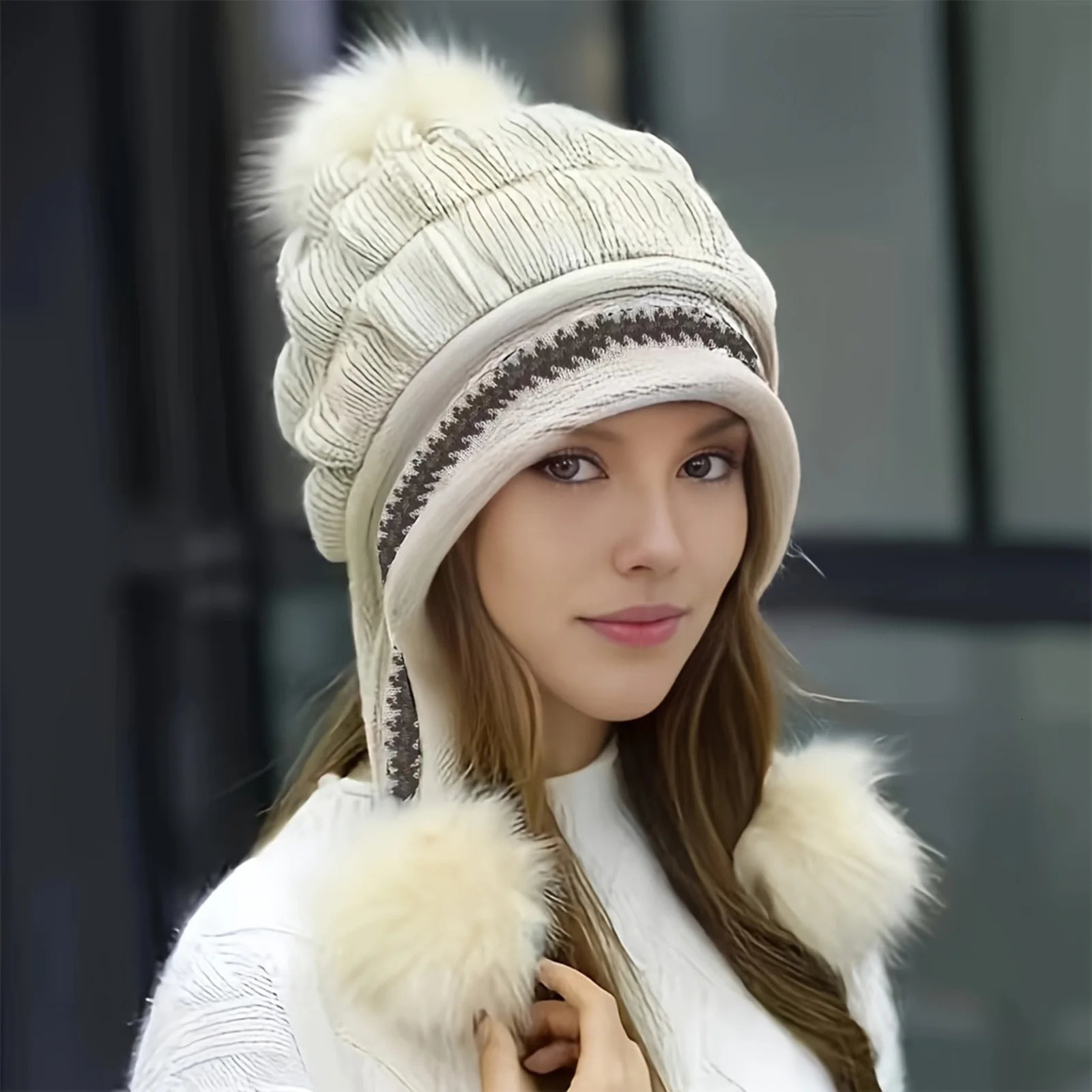 Soft Winter Warm Fur Hat Fleece Lined Earflap Hat For Women Knitted Beanie Casual Slouchy Thick Thermal Cap For Cold Weather 251029