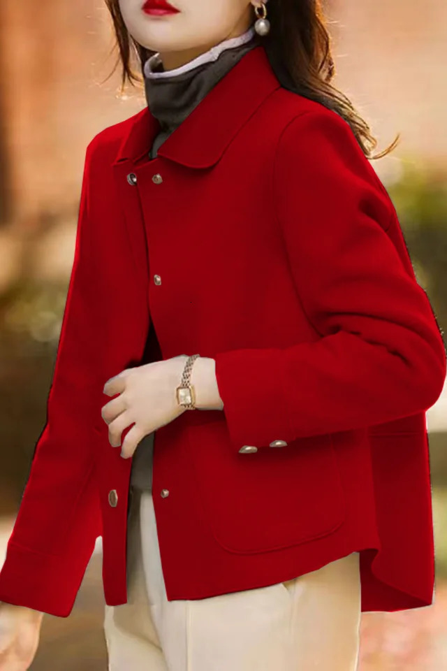 Fashionable minimalist coat for women with a singlebreasted collar and highquality short woolen coat casual solid color long 251029