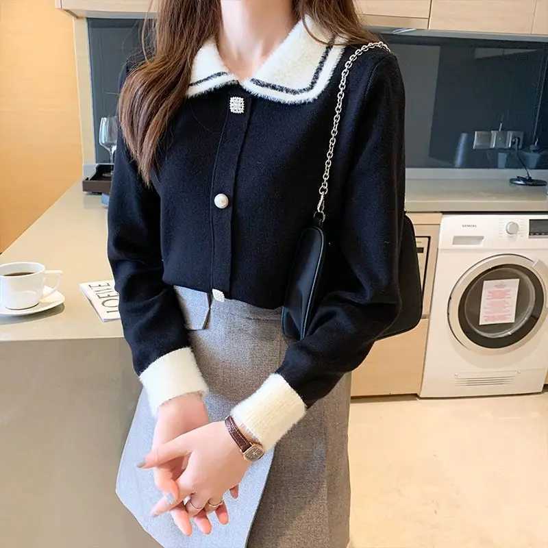 Sweet Contrast Knitting Pullovers Top Autumn Winter New Long Sleeve Academy Allmatch Sweaters Fashion Elegant Women ClothingT251028
