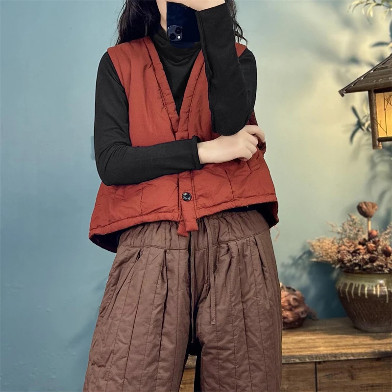 Womens Light Down Cotton Padded Jacket Autumn Winter Vest Loose Stacked Sleeveless Vneck Waistcoat Casual Tank Top Coat Female 251027