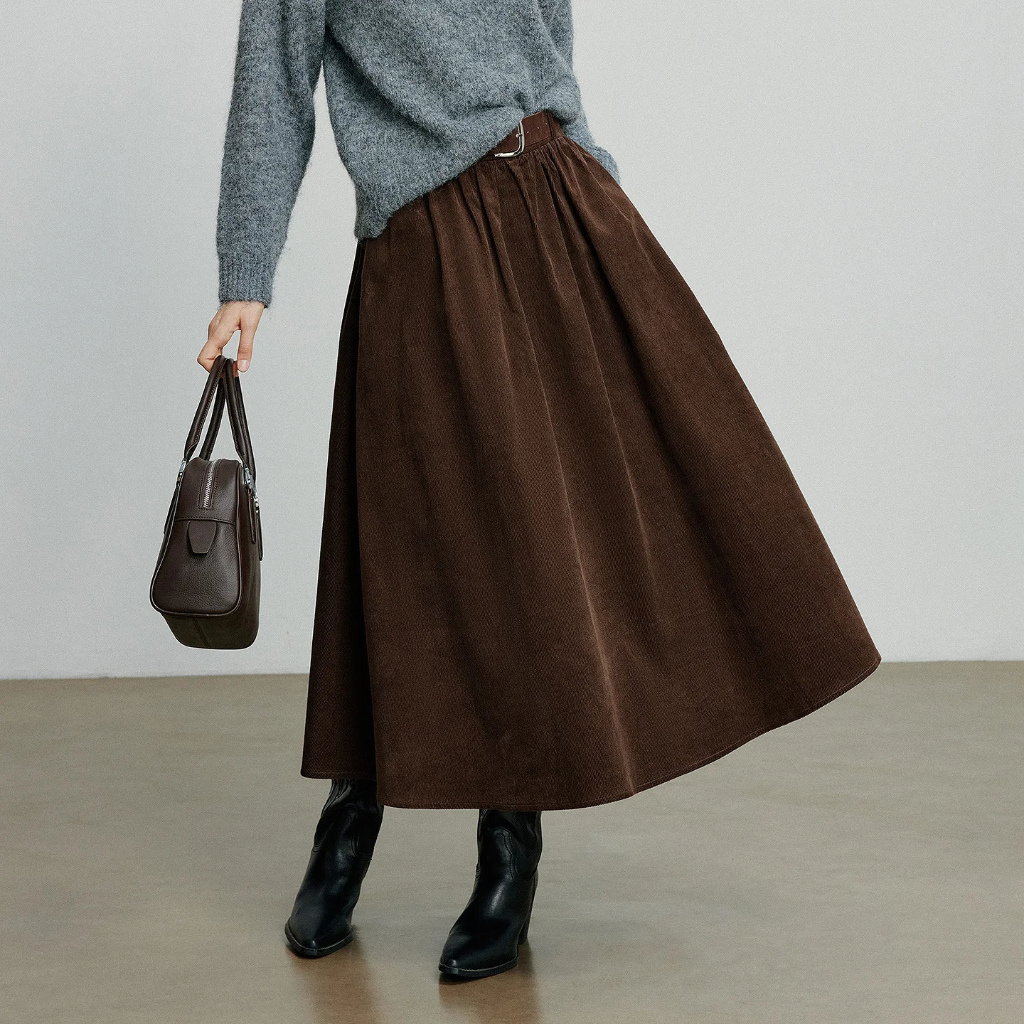 TOYOUTH Women Skirt 2025 Autumn Corduroy Pure Cotton Ankle Length Umbrella Skirt 251028