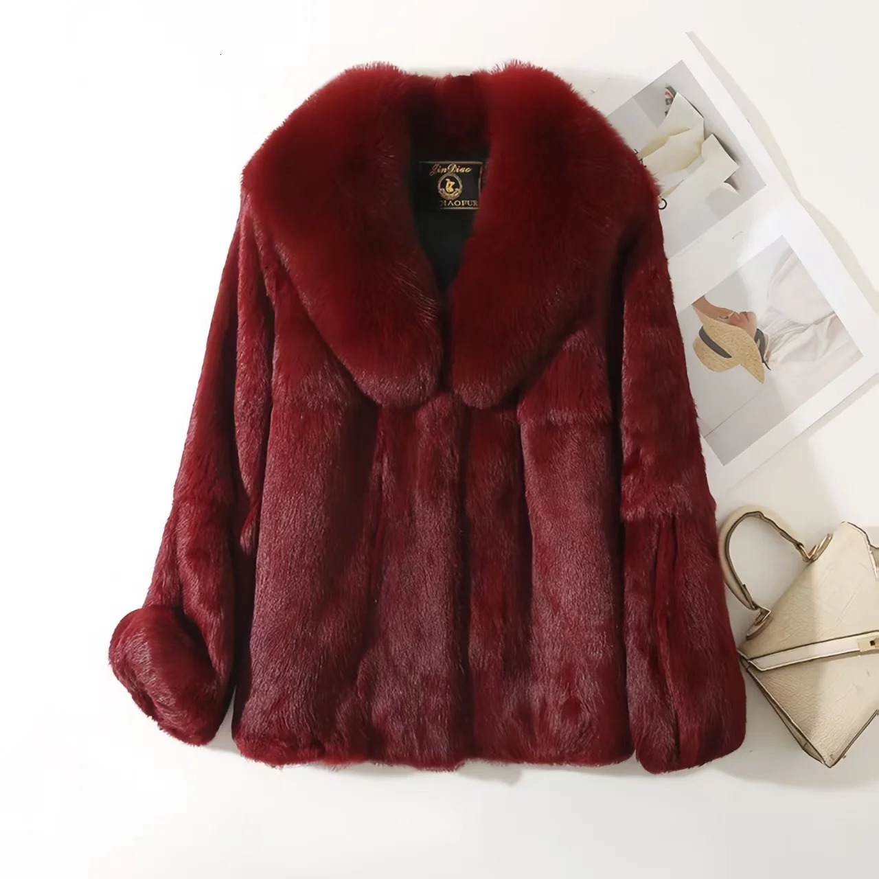 Real Rex Rabbit Fur Coat for Women Autumn Winter Short Jacket Thick Warm Fox Fur Collar Elegant Female Warm Outerwear 251029
