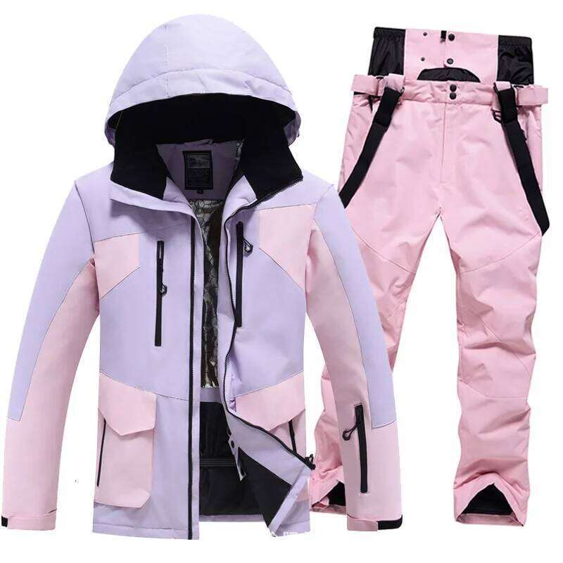 Women's Winter Snow Suit Sets Snowboarding Clothing Skiing Costume 10K Waterproof Windproof Ice Coat Jackets And Strap Pants