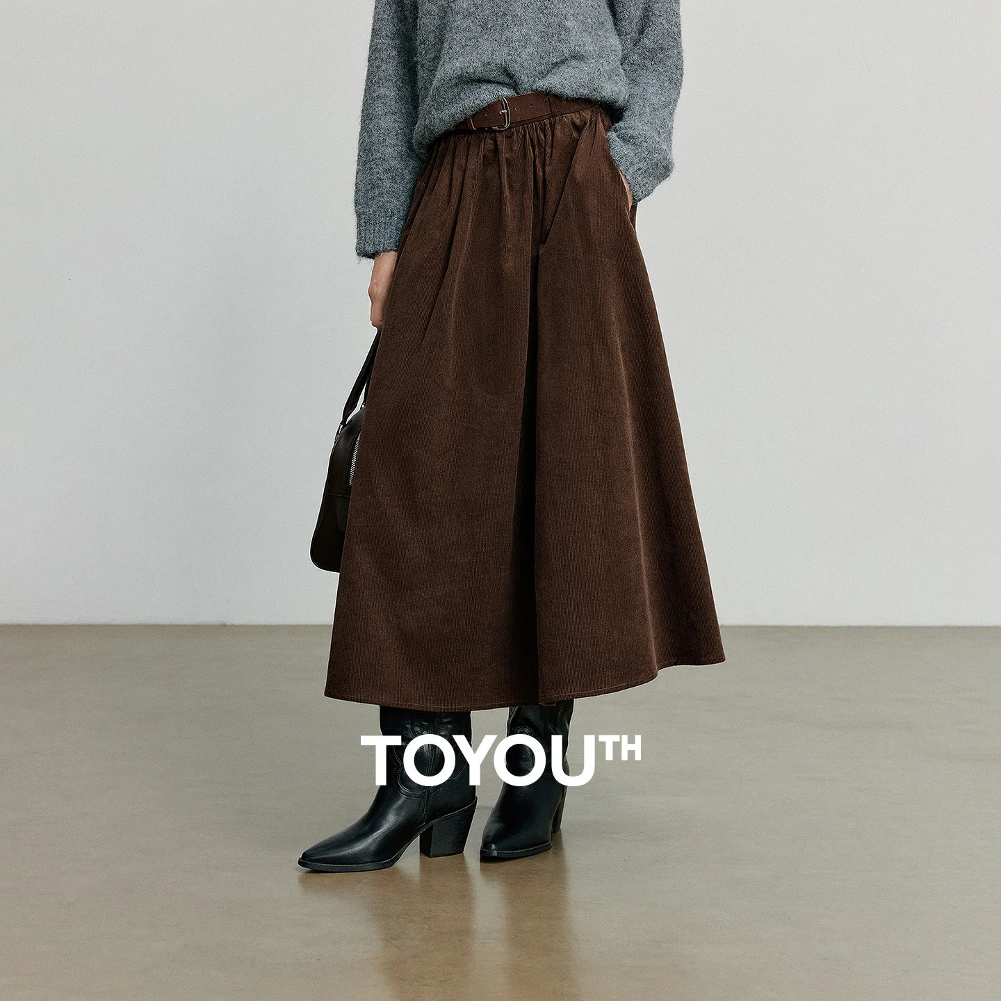 TOYOUTH Women Skirt 2025 Autumn Corduroy Pure Cotton Ankle Length Umbrella Skirt 251028