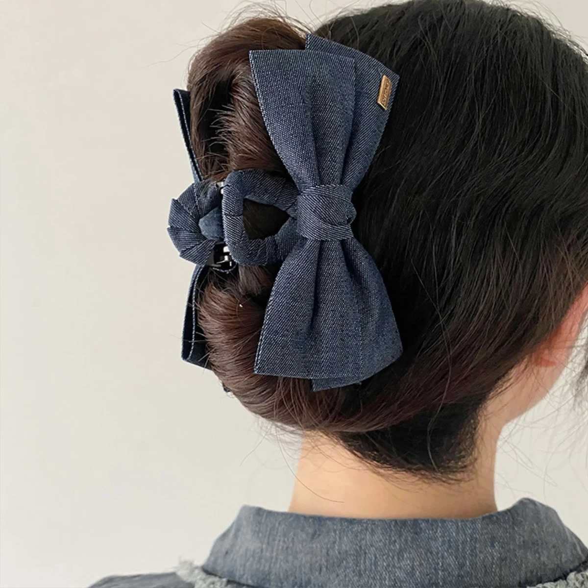 1PC Denim Fabric Hair Clip Bow Clip Womens Elegance Back of the Head Updo Grip Clip Elegant Shark Clip Hairpin HeadpieceW251028