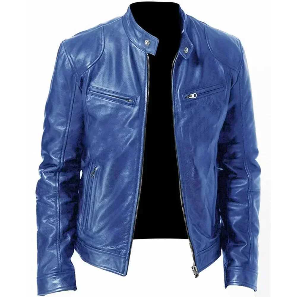 2025 Leather Motorcycle Jacket Men Stand Collar Casual Slim ShortCoat PU Jacket Autumn Winter Windproof Leather Coat Blazer MenT251029