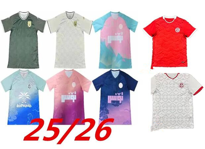 2025 Tunisia National Team Mens Soccer Jerseys 25 26 STUNISIE LIMANE MSAKNI HANNIBAL MAALOUL SLITI MSAKNI Home Away 3rd Football Shirts THIRD BLUE Aldult 999