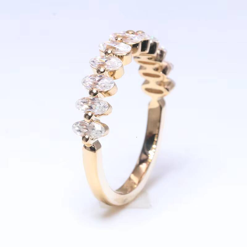 14K Solid Gold Jewelry 2x4mm Oval Cut Moissanite Yellow Gold Wedding Band Ring for Women