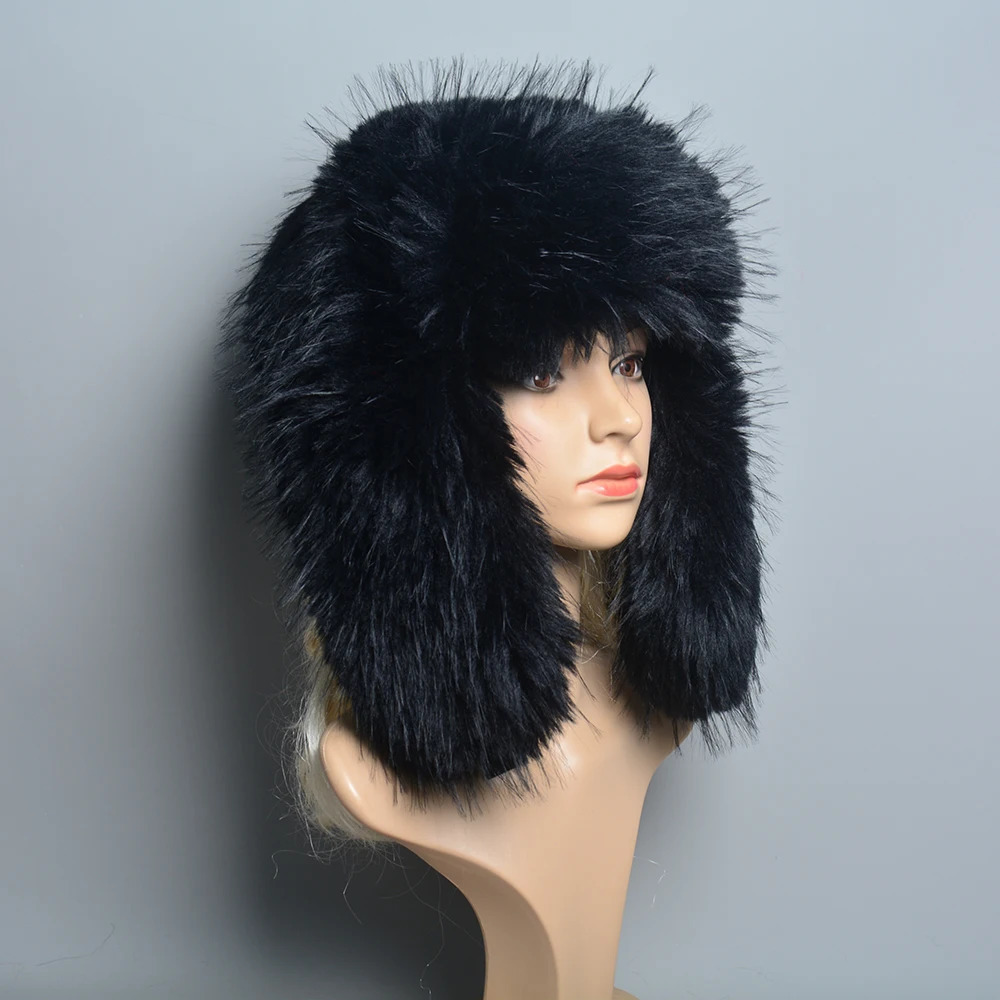 Women Bomber Hat Pilot Trooper Cap Mens Faux Fox Fur Hat Russian Ushanka Earflap Warm Caps Winter Snow Ski Faux Rabbit Fur Hats 251029