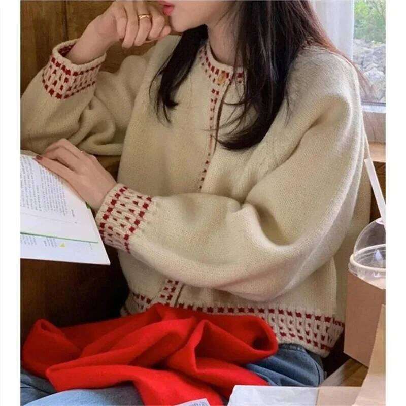 Winter Korean Style Long Sleeve Knitted Cardigan Autumn O-neck Jacket Casual Sweater Fashion Elegant Women's Knitwear