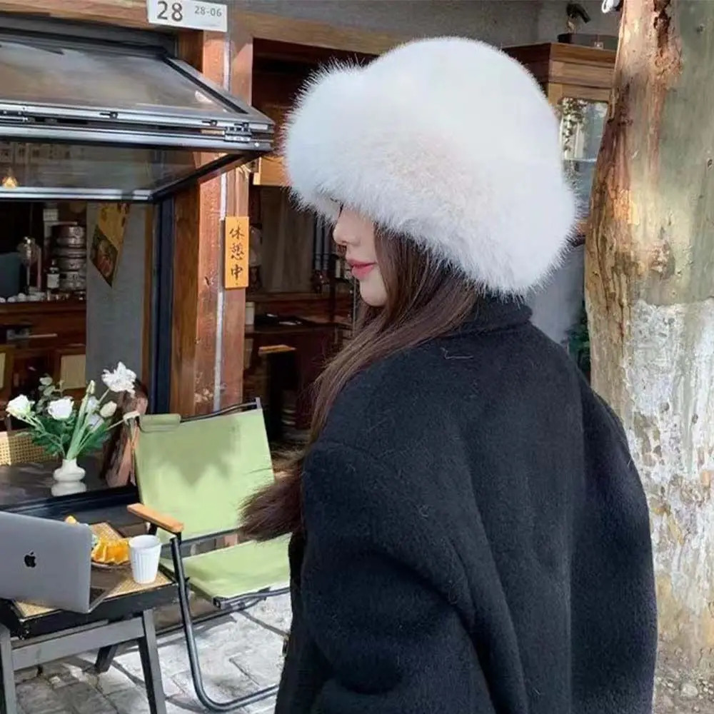 Casual Warm Cap Faux Fur Mink Hat Korean Style Bucket Hat Plush Basin Cap Solid Color Solid Beanie Winter 251029