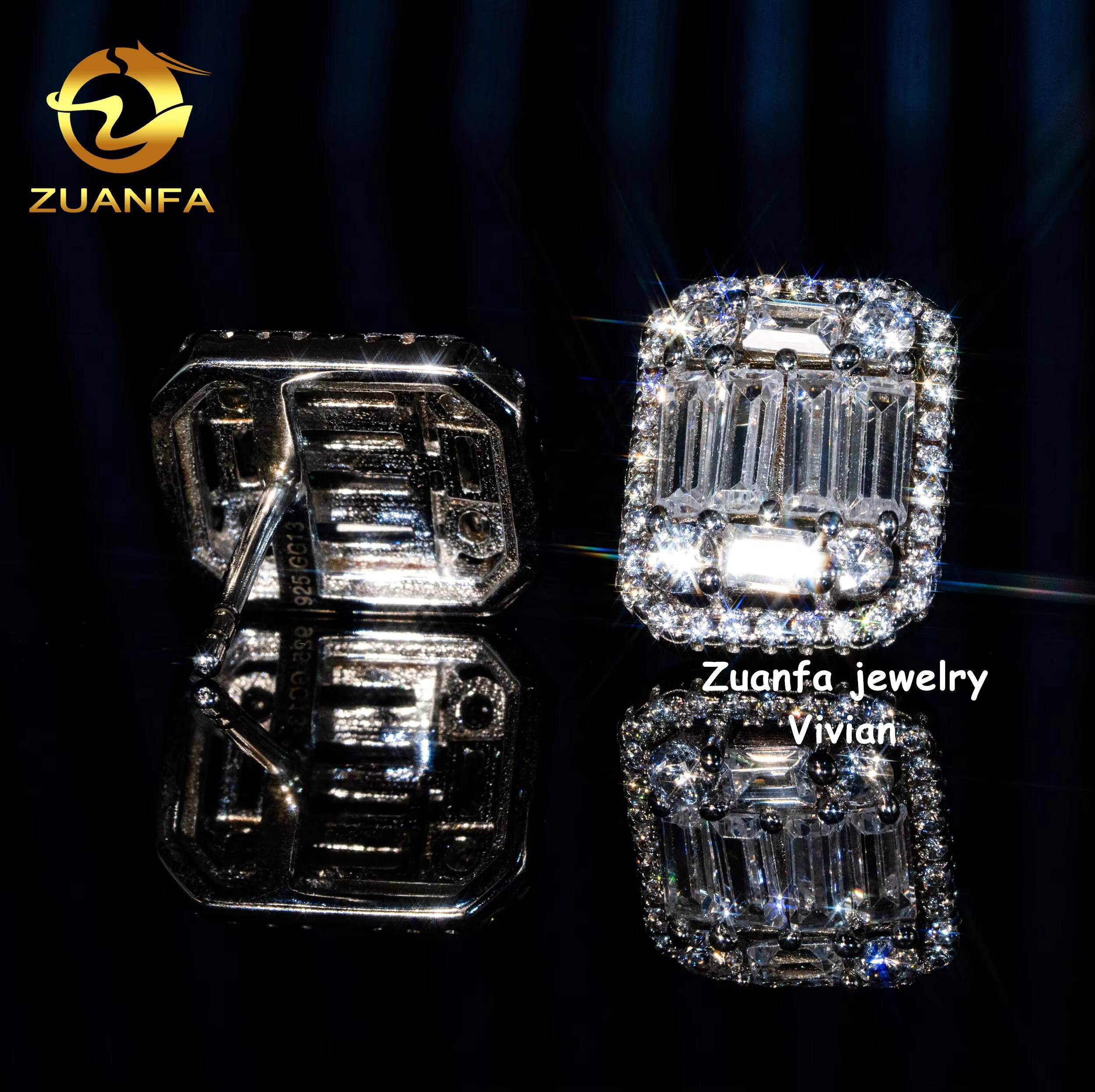 VVS Moissanite Diamond Fashion Iced Out Luxury Hip Hop Fine Jewelry Sterling Silver 925 Flower Earrings for Men