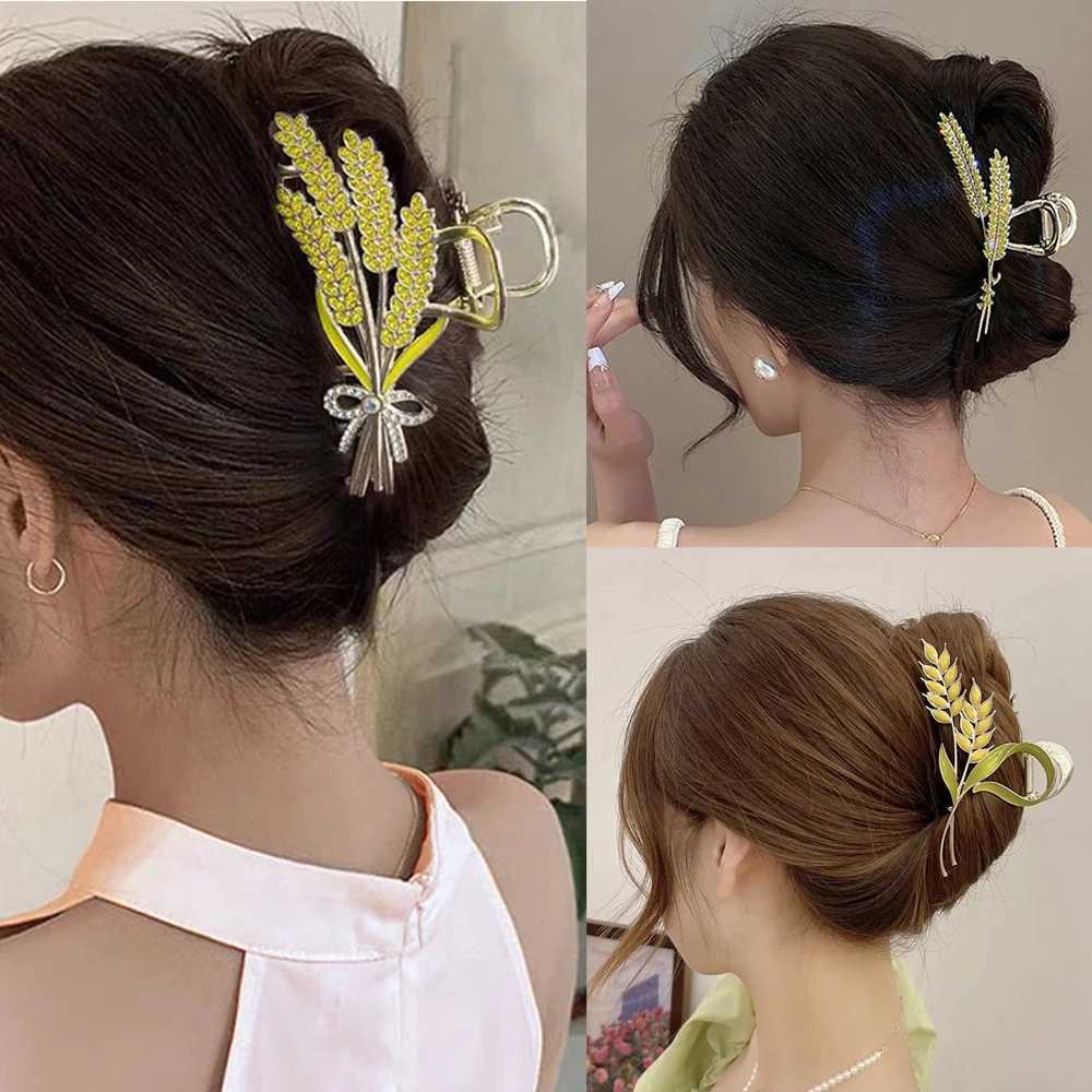 Korean Wheat Ears Hair Claws Hairpins For Women Fashion Clip Metal Crab Headwear Hair Accessories Wedding Birthday GiftW251028
