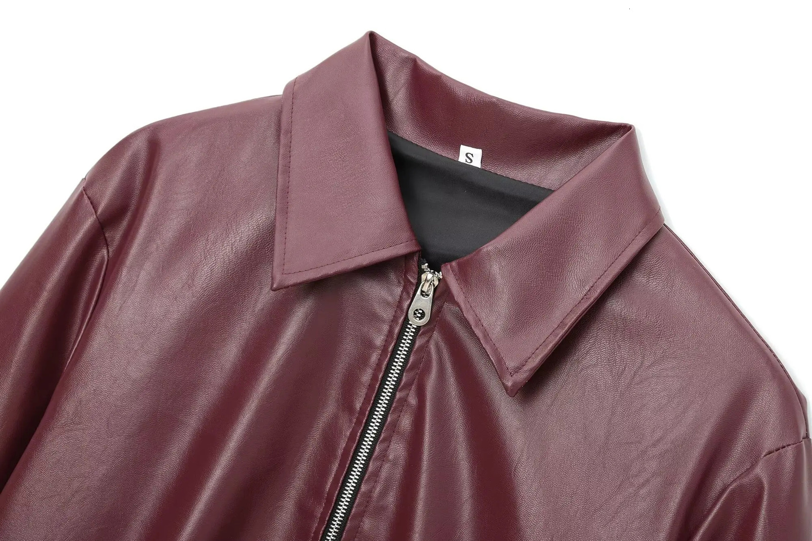 Wine Red Faux Leather Jakcet Fashion Outerwear Thicken Zipper Lapel Pu Coats Autumn Winter Streetwear Ladies Tops Women 251029