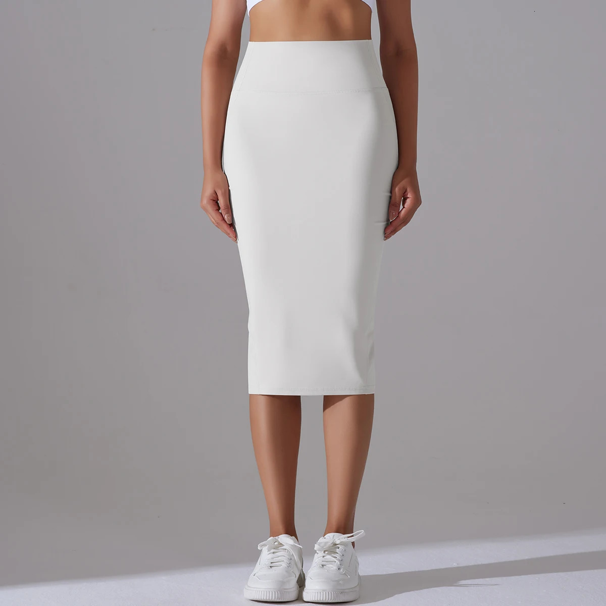 Womens Sexy Naked Feel Fabric Skinny Pencil Skirt Ladies Hips Wrap Bodycon High Waist Elastic Stretch Split Skirts 251028