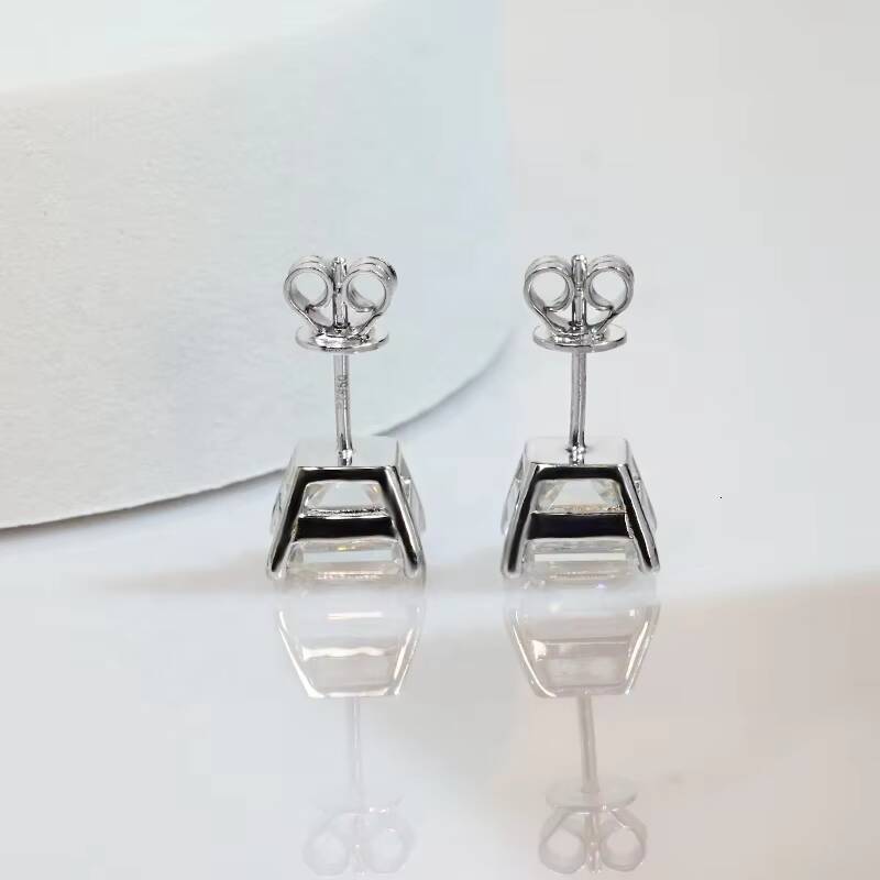 Fine Women Jewelry Moissanite Earrings 925 Sterling Silver Gra Certified VVS 1ct 25 Carat Asscher Cut Moissanite Stud Earrings