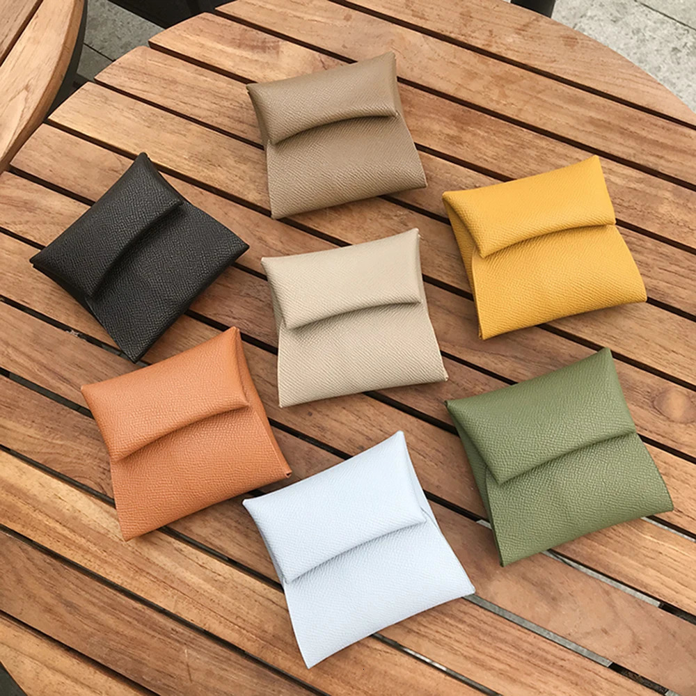 Genuine Leather Coin Purse For Women And Men Fold Credit Card Bag Custom Letters Solid Money Pouch Mini Wallet 251029