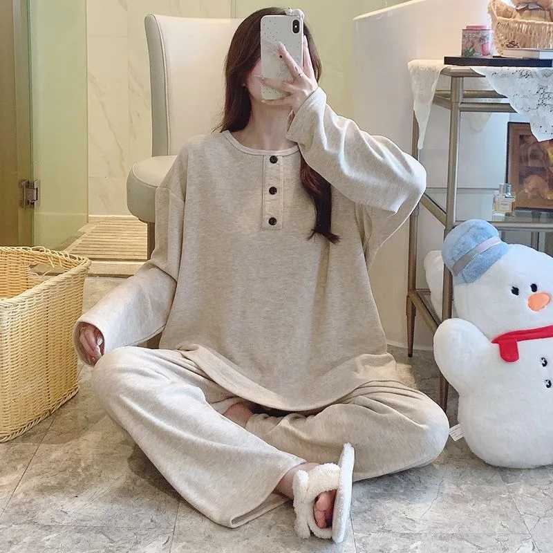 Autumn Winter Cashmere Pajamas Set Curvy Womens Extra Large Size LongSleeve Loose Sleepwear Casual Warm Loungewear HomesuitT251029