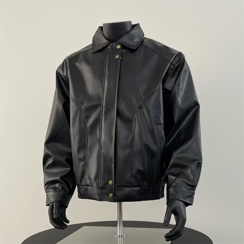 New Versatile PU Leather Jacket American Style Trendy Brand Designer Jacket Leather Coat For Men Spring And Autumn High-end Trendy Turn-down Collar Ja