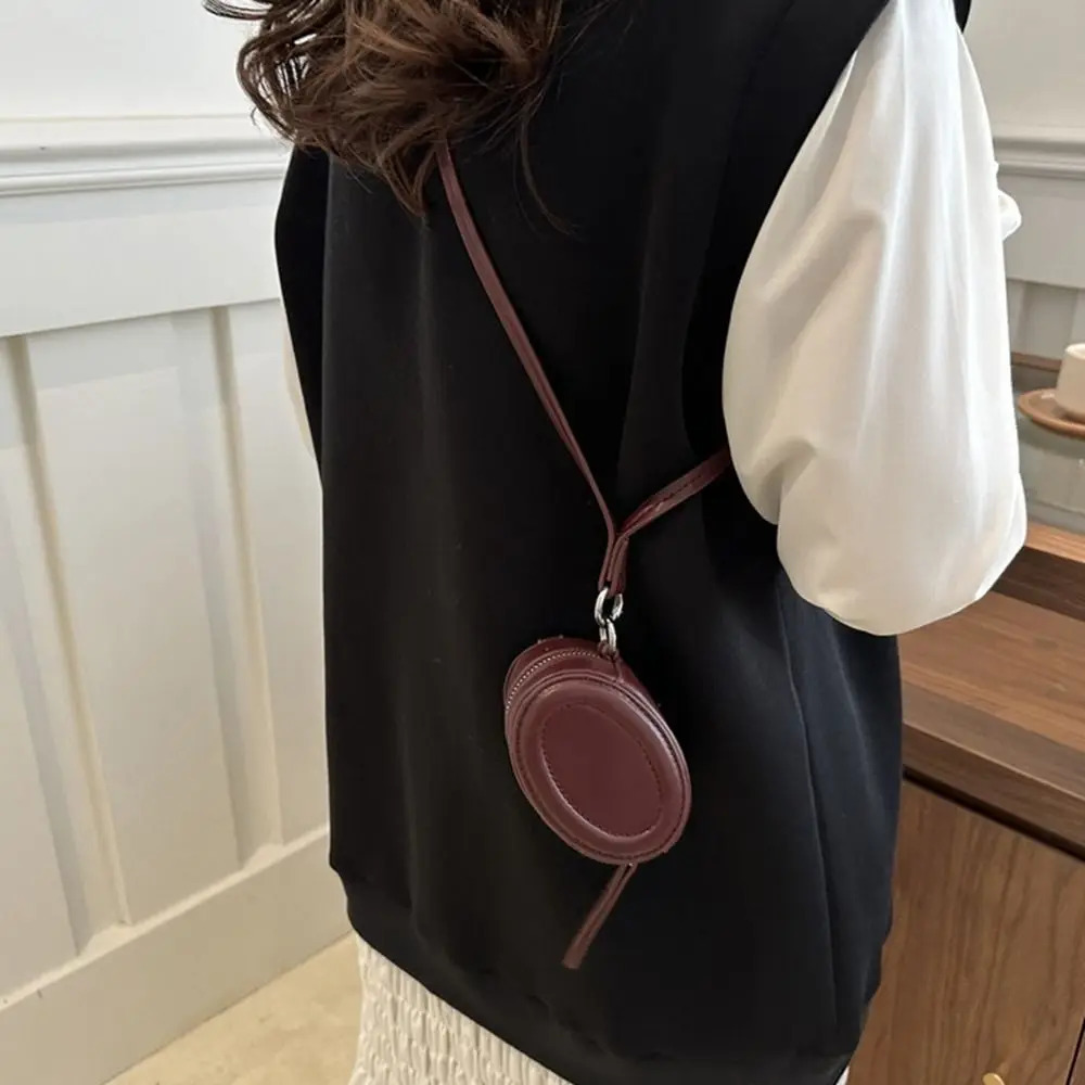 Fashion PU Leather Hanging Neck Coin Purse with Makeup Mirror Oval Lanyard Wallet Purse Mini Crossbody Bag Streetwear 251029
