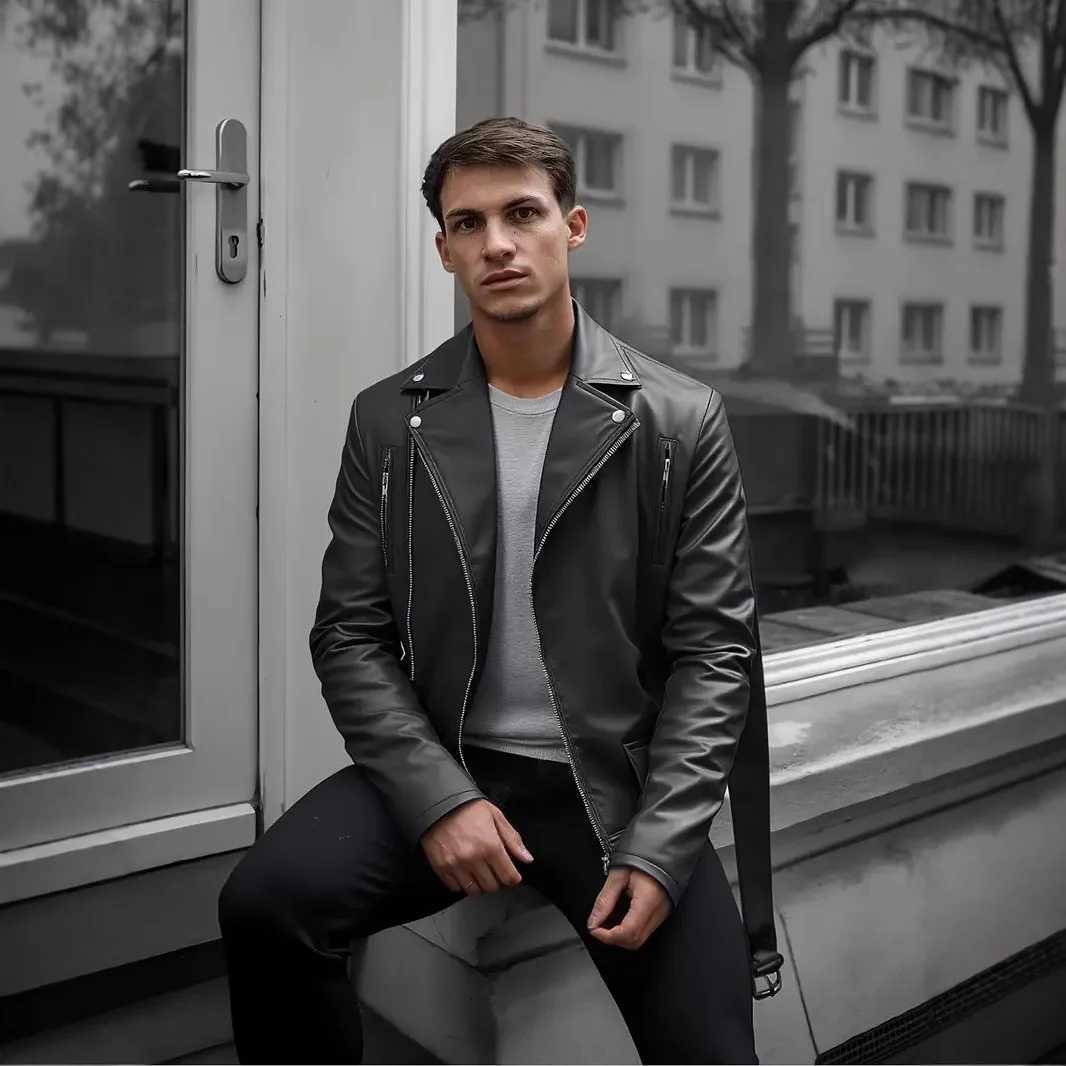 Cross border slim fit mens leather jacket casual jacket motorcycle suit American retro leather jacketT251029